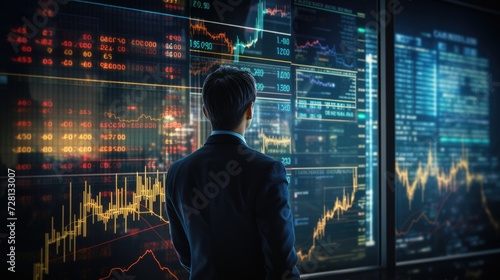 Businessman analyzing financial chart, forex graph, economic growth, business finance and investment. AI Generated