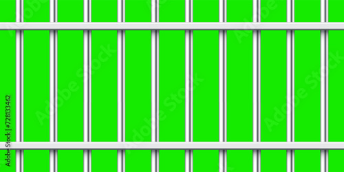 Shiny metal prison bars isolated on green chroma key. Detailed jail cage, prison iron fence. Criminal background mockup. Vector illustration