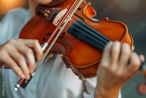 Violinist practicing in a serene setting Focus on the instrument and the musician's hands