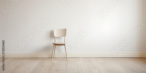 White chair in vacant room with wooden floor.