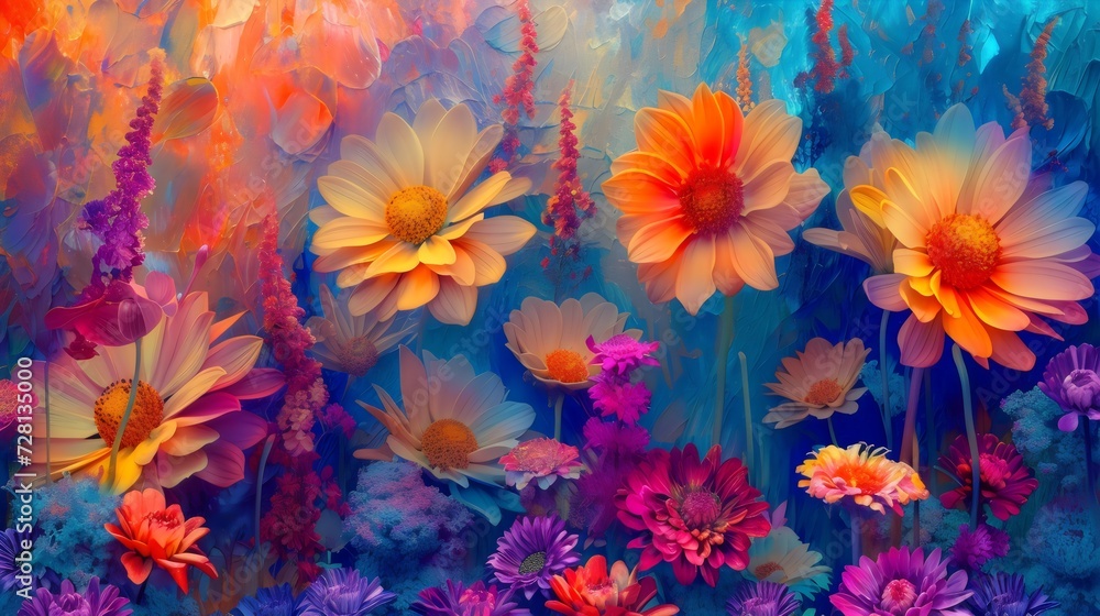 Vibrant Floral Artwork with a Colorful Abstract Background
