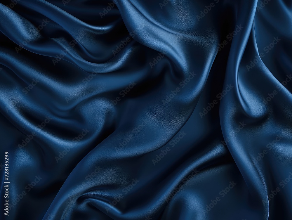 Abstract dark background. Silk satin fabric. Navy blue color. Elegant background with space for design. Soft wavy folds. Christmas, birthday, anniversary, award. Template. Abstract dark background. Silk satin fabric. Navy blue color. Elegant background with space for design. Soft wavy folds. Christmas, birthday, anniversary, award. Template.