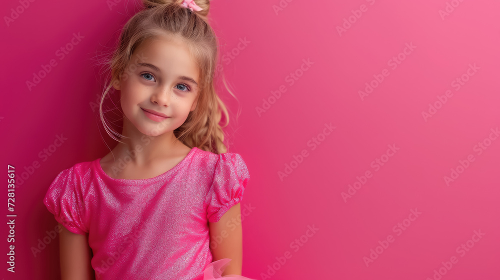 little blue-eyed smiling girl with long curly blond hair in a pink dress on a crimson background in the studio, child, kid, daughter, teenager, fashion, beauty, stylish clothes, space for text, skirt little blue-eyed smiling girl with long curly blond hair in a pink dress on a crimson background in the studio, child, kid, daughter, teenager, fashion, beauty, stylish clothes, space for text, skirt