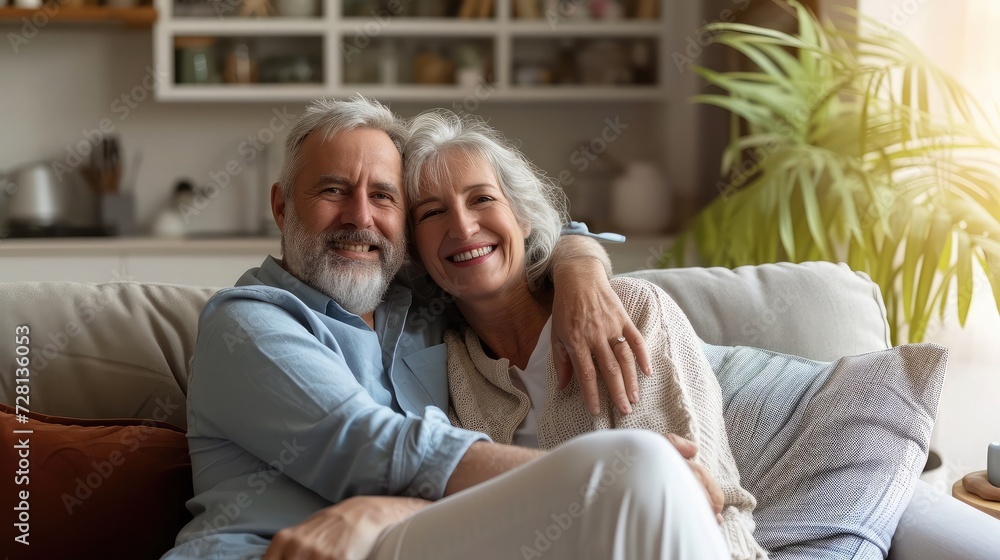Happy senior couple relaxing on couch at home Happy senior couple relaxing on couch at home
