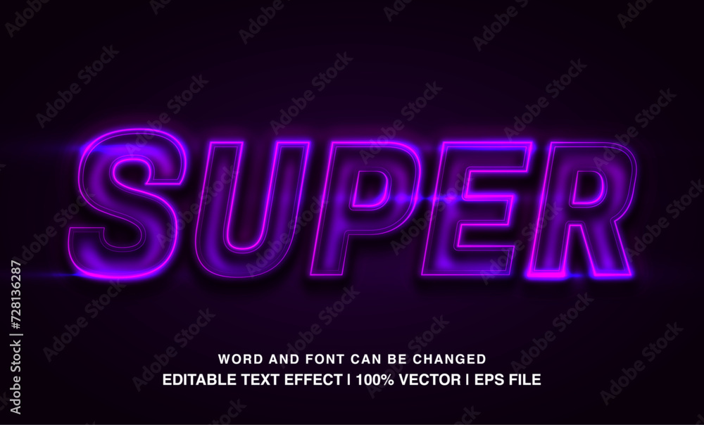 Super editable text effect template, purple neon light futuristic style, premium vector