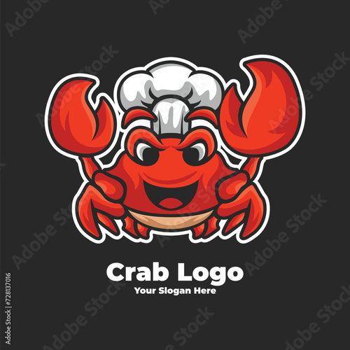 Chef crab mascot character cartoon vector icon illustration