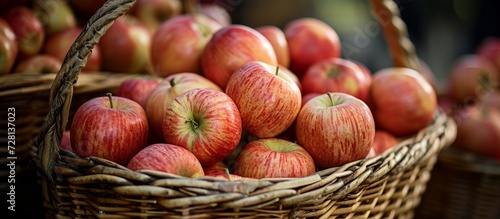 Deliciously Fresh Apples fill a Charming Wicker Basket  A Bountiful  Applesome  Wicker-Filled Display