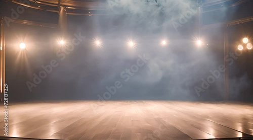 Empty stage with spotlights to the center and smoke background photo