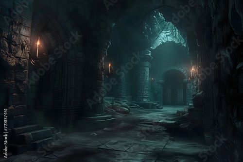 Gothic Dungeon Corridor with Torches
