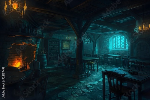 Mystical Medieval Tavern Interior at Night