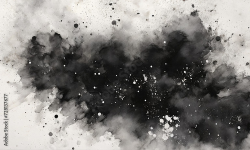 Abstract black watercolor rough textured grunge background with white dotted dust scattered around
