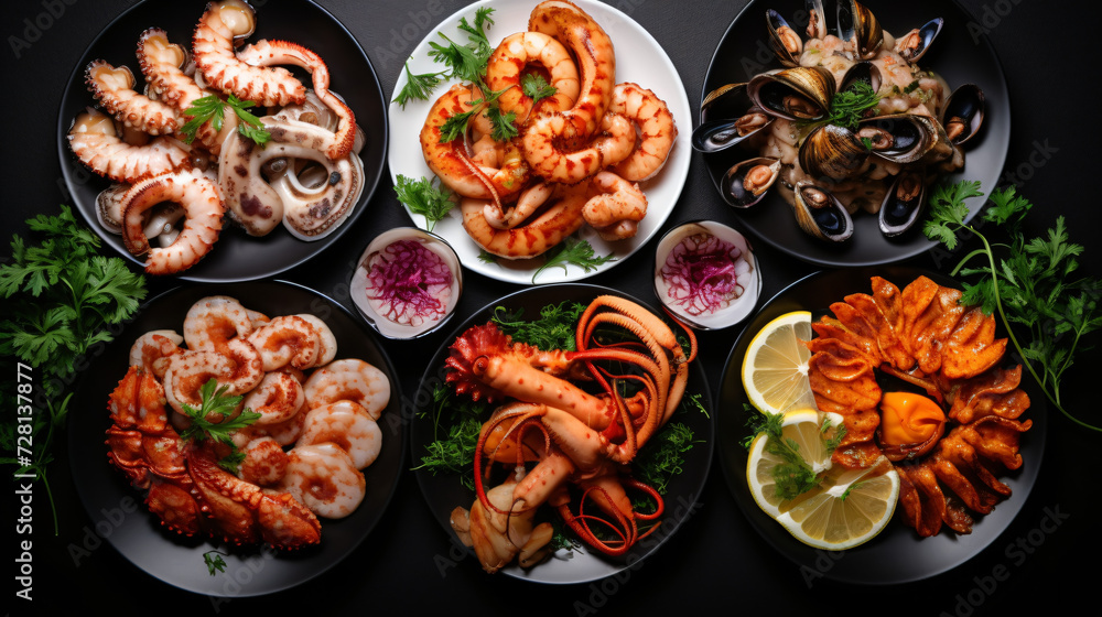Assorted Seafood on Plates - Beautiful Composition