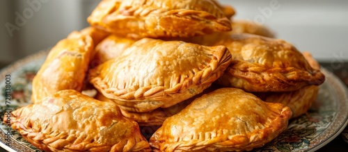 Delicious Homemade Empanadas Served on a Platter: A Homemade Empanadas Extravaganza Served Beautifully on a Plate photo