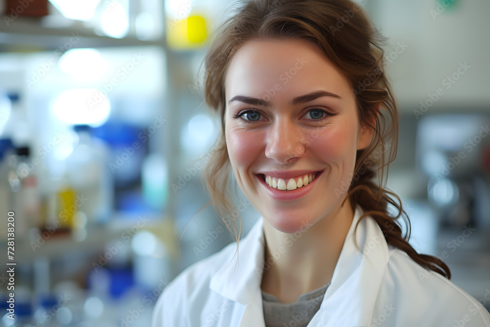smiling young woman lab worker smiling young woman lab worker