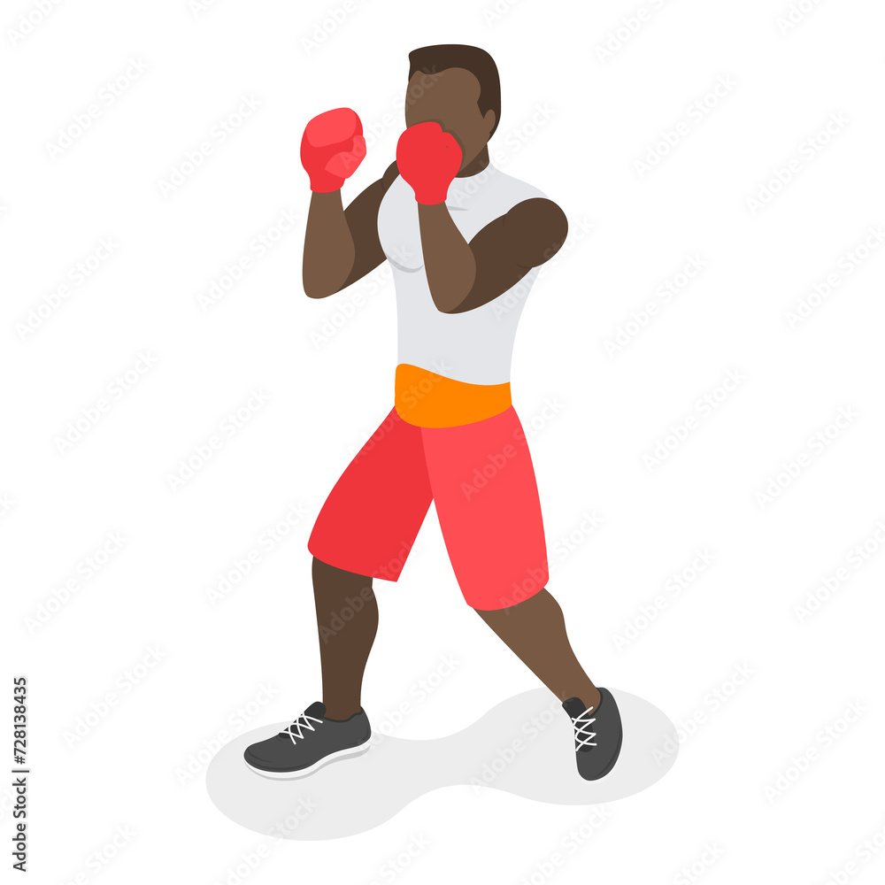 3D Isometric Flat  Set of Martial Art Characters. Item 3