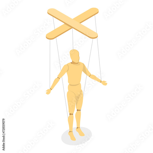 3D Isometric Flat  Set of Wooden Marionettes. Item 4
