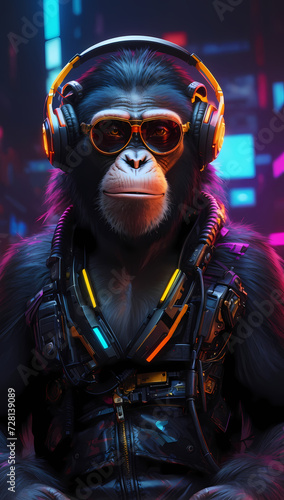chimpanzee in a neon cyberpunk © danny