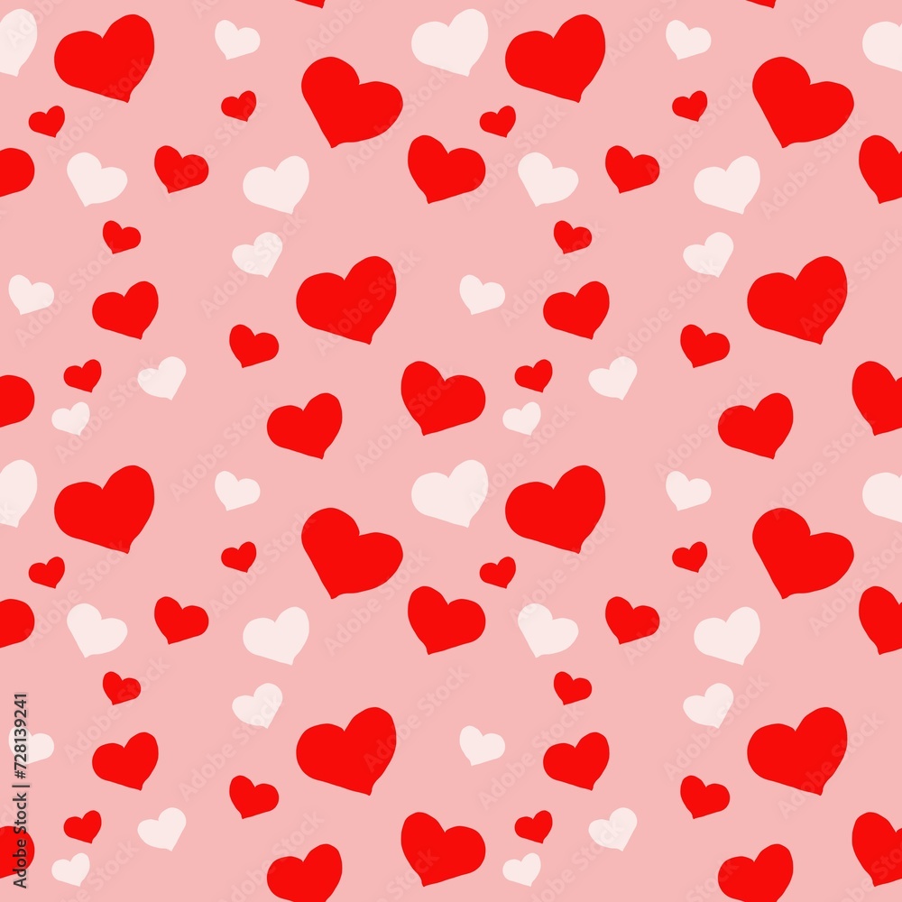 seamless pattern of red and white hearts on a pink background. seamless pattern of red and white hearts on a pink background.