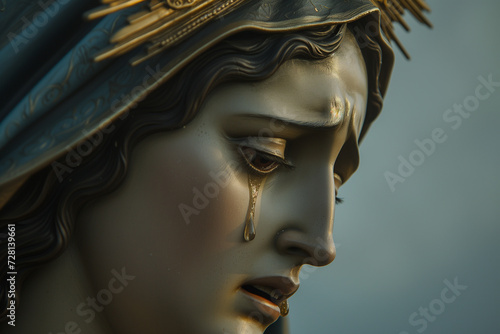 Statue of the Virgin Mary Crying, Profile of a Mother Grieving for the Death of Her Son on Holy Saturday photo