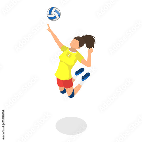 3D Isometric Flat  Set of Volleyball Players. Item 5