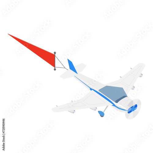 3D Isometric Flat Set of Aircrafts In Sky With Banners. Item 1