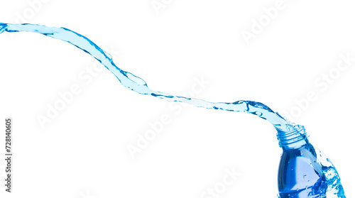 Drinking Water in Plastic Bottle fall fly in mid air, fresh water plastic bottle floating explosion. Fresh water plastic bottles pour throw in air. White background isolated freeze motion high speed