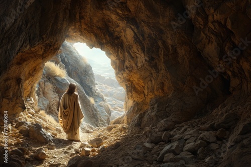 Resurrection moment: jesus christ's rebirth, the unveiling of the tomb in the sacred cave, a divine narrative of hope, faith, and spiritual awakening in Christian tradition Easter photo