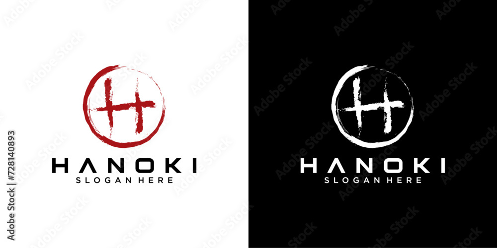 initial letter H logo type with Japanese and Chinese style design for company and business logos - obrazy, fototapety, plakaty 