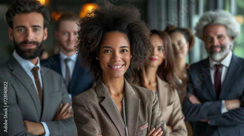 Group of Business People Standing in Front of a Window