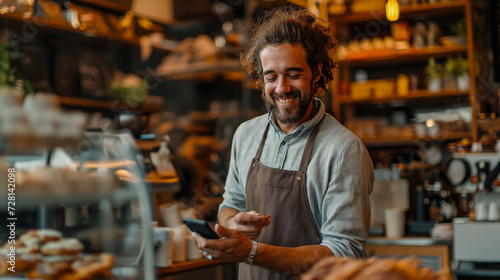 Smiling Man In Apron Preparing Food in a Bakery