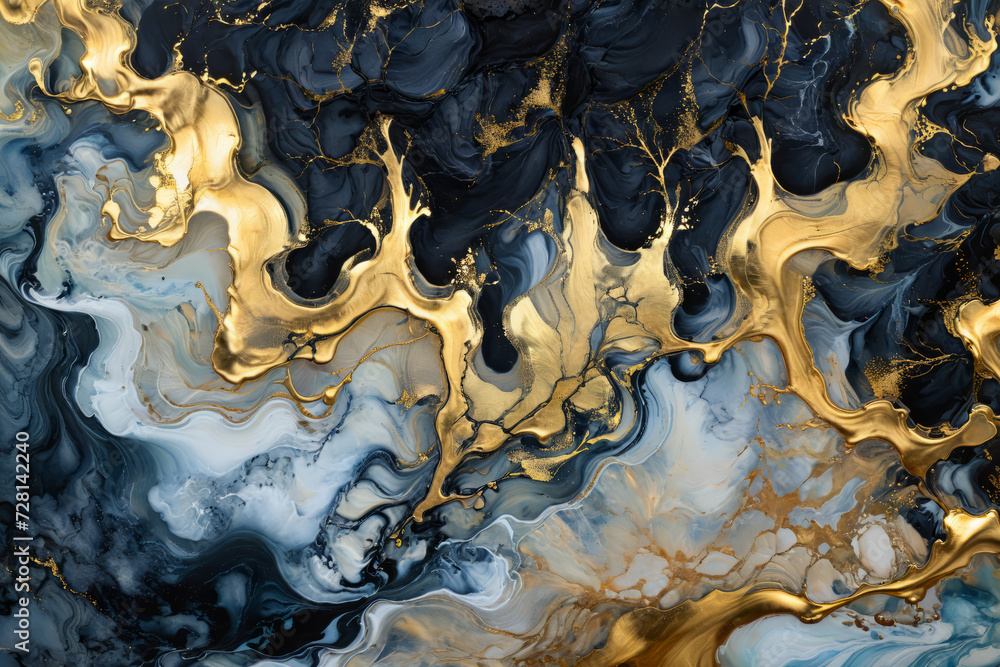 Ink Abstract Art Gold Paint Background: Modern Luxury with Watercolour Stone Texture - Creative Marble Pattern, Dark Rock, Glitter, and Brush Design, Design, Wallpaper, Background