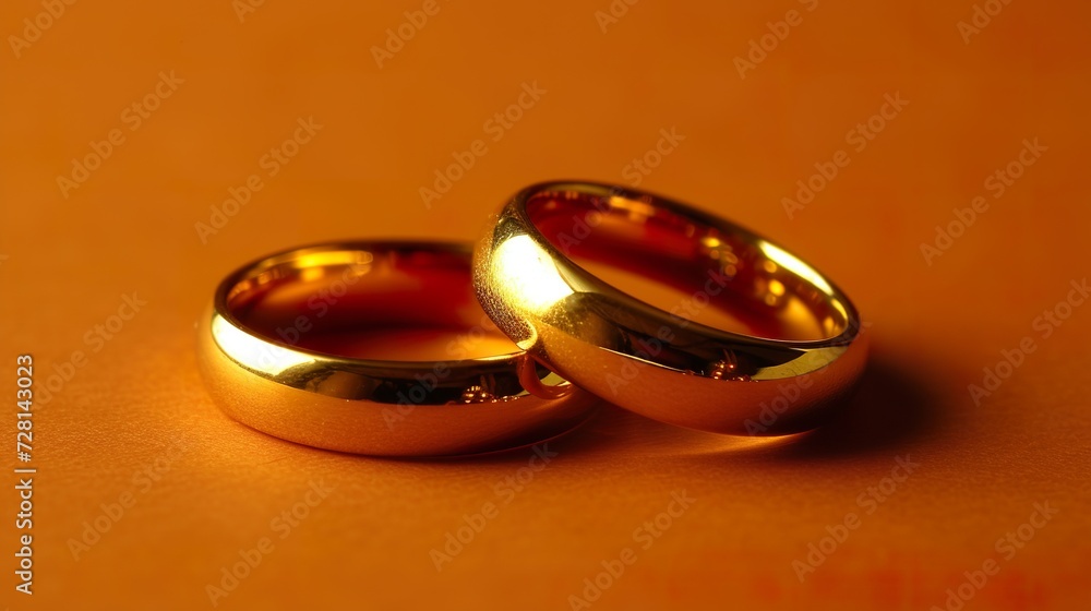 A close-up shot of two wedding rings, with a soft light illuminating the rings A close-up shot of two wedding rings, with a soft light illuminating the rings