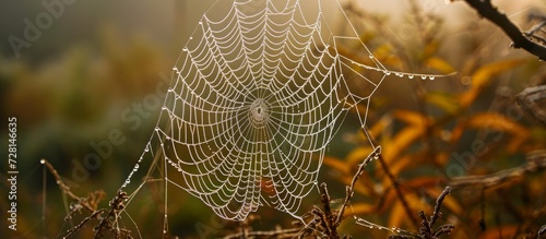 Spider Webs Glisten with Morning Dew in a Spectacular Display of Spider, Web, Morning, Dew