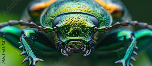 Close Up of Vibrant Green Scarab Beetle - Macro View of Stunning Close Up, Green Scarab Beetle Close Up