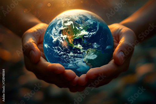 Hands cradle a glowing globe  symbolizing care and responsibility for the Earth.