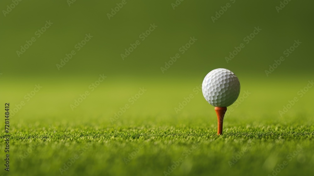 A pristine golf ball sits on a tee on a lush green golf course A pristine golf ball sits on a tee on a lush green golf course