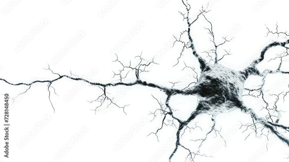 Render of a neuron network with dendrites on white backdrop