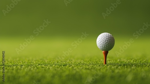 A pristine golf ball sits on a tee on a lush green golf course