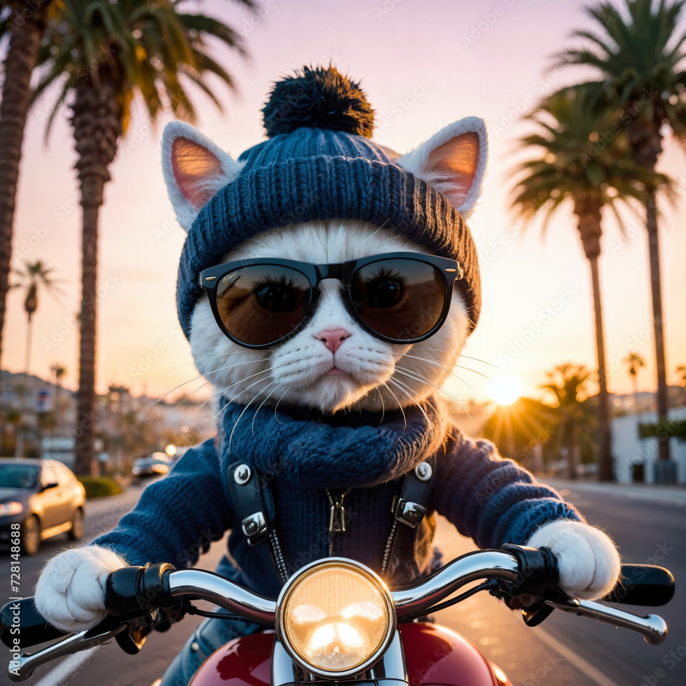 Sunglasses Cat on Motorcycle