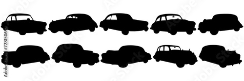 Vintage old car silhouettes set, large pack of vector silhouette design, isolated white background.