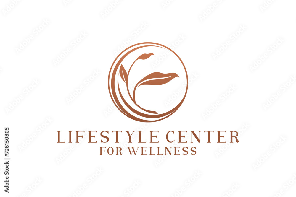 Organic nature golden leaf logo design illustration icon symbol template. Rounded circle shape. Organic nature golden leaf logo design illustration icon symbol template. Rounded circle shape.