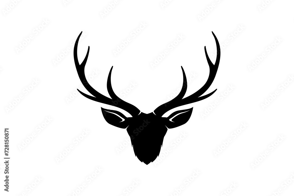 Deer antler head logo design silhouette, hunting outdoor animal wildlife icon symbol. Deer antler head logo design silhouette, hunting outdoor animal wildlife icon symbol.