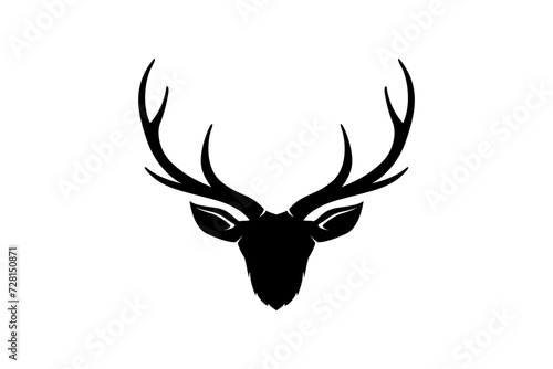 Deer antler head logo design silhouette, hunting outdoor animal wildlife icon symbol. © 21graphic