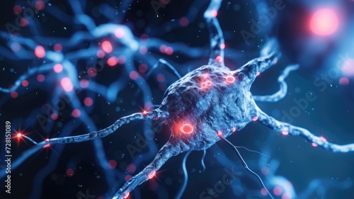 Detailed neuron activity digital illustration, highlighting neural communication
