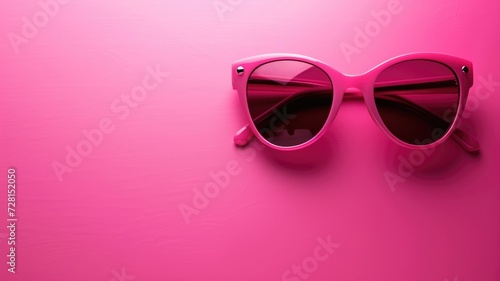 Fashionable pink sunglasses on a bold pink background