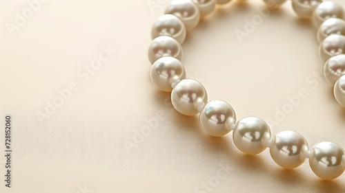 Close-up of a single strand pearl necklace on a creamy surface