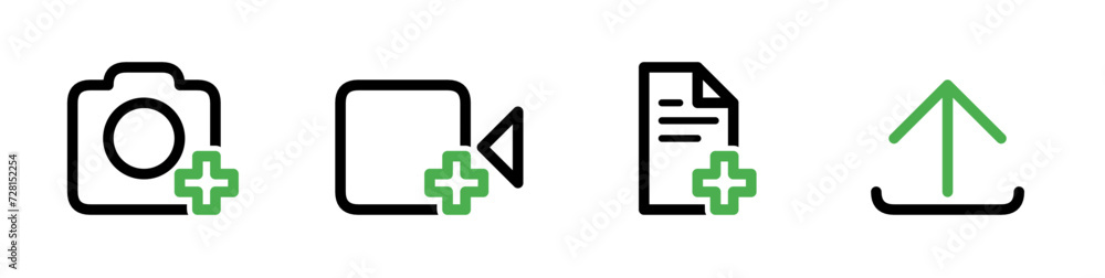 Fototapeta premium upload file icon set, upload photo, video and document icon button