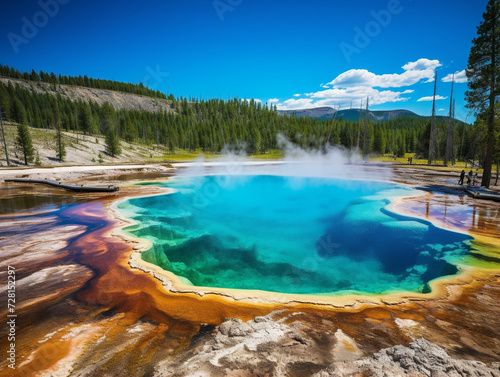 A stunning view of Yellowstone National Park in Wyoming, showcasing its natural beauty and grandeur