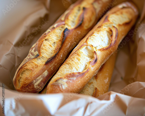 紙袋に入ったフランスパン：バゲット © Libra
