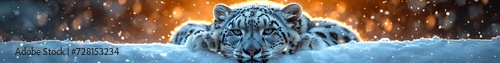 Snow Leopard's Stare Amidst Winter Flurry photo